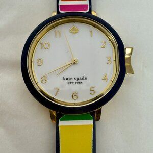 Kate Spade Metro Watch – Multicolor Stripe Leather Strap | Gold Tone